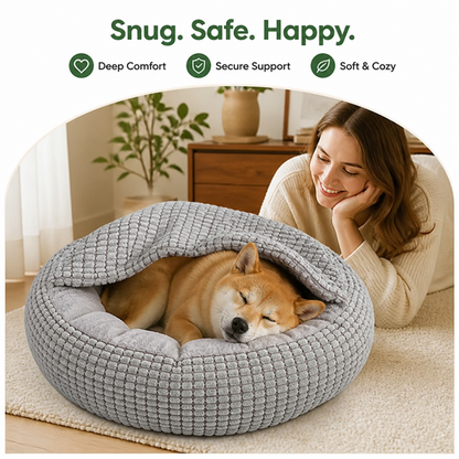 Ortekor Hooded Plush & Non-Slip Cave Bed (Machine Washable)