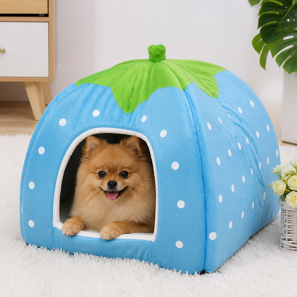 Ortekor Hooded Plush Pet Cave Bed (Removable Cushion)