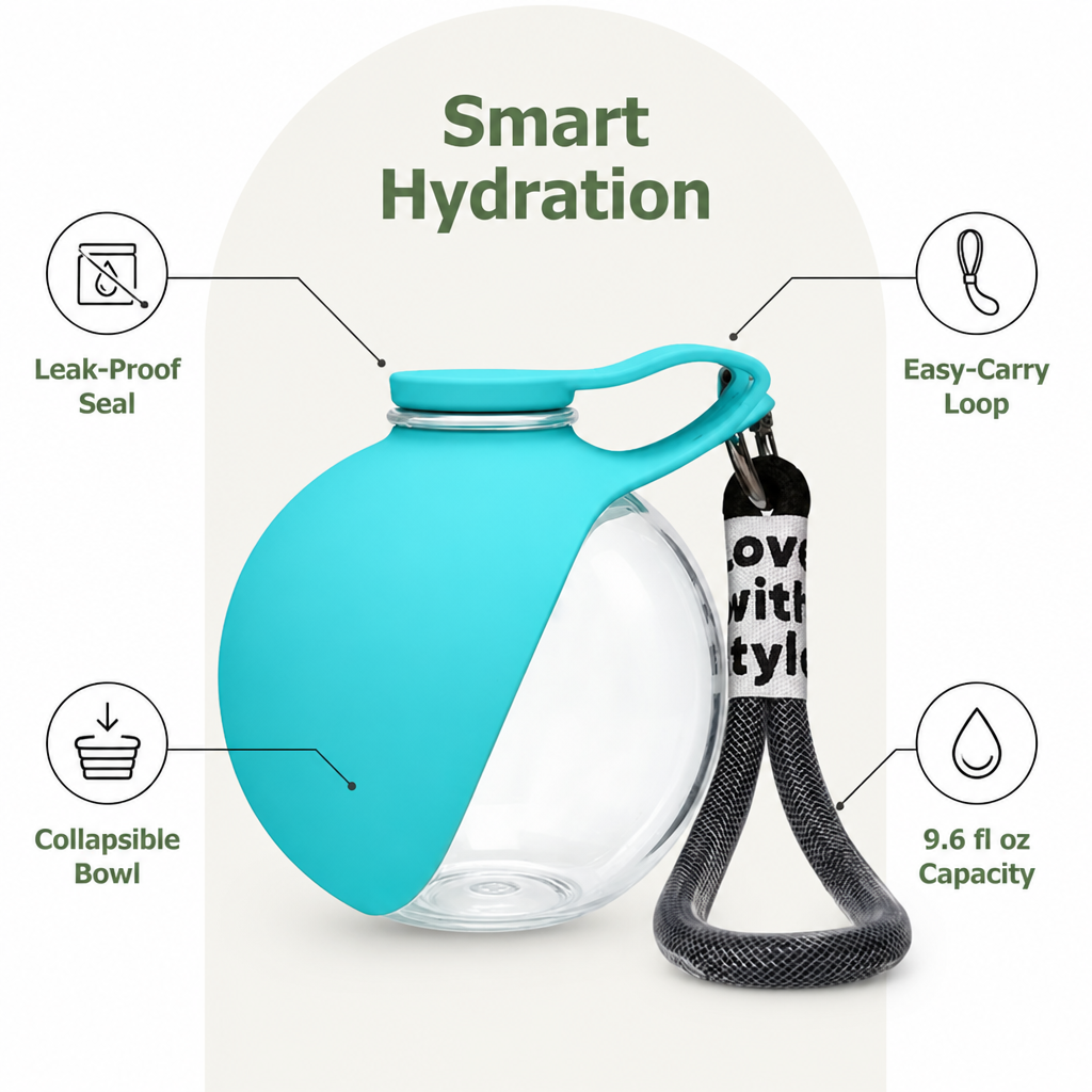 Ortekor Leak-Proof Collapsible Silicone Travel Pet Water Bottle (285ml)