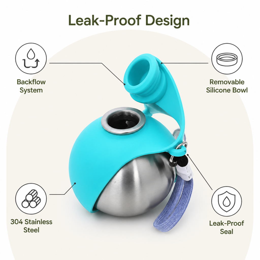 Ortekor Leak-Proof Stainless Steel Dog Water Bottle (Removable Bowl)