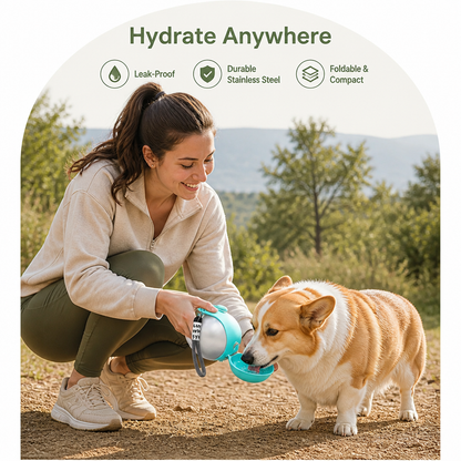 Ortekor Leak-Proof Stainless-Steel & Foldable Silicone Dog Water Bottle