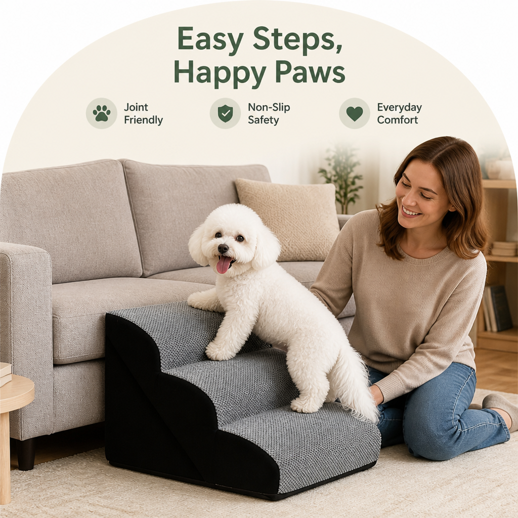Ortekor Non-Slip Memory Foam Pet Ramp (Foldable, Washable)