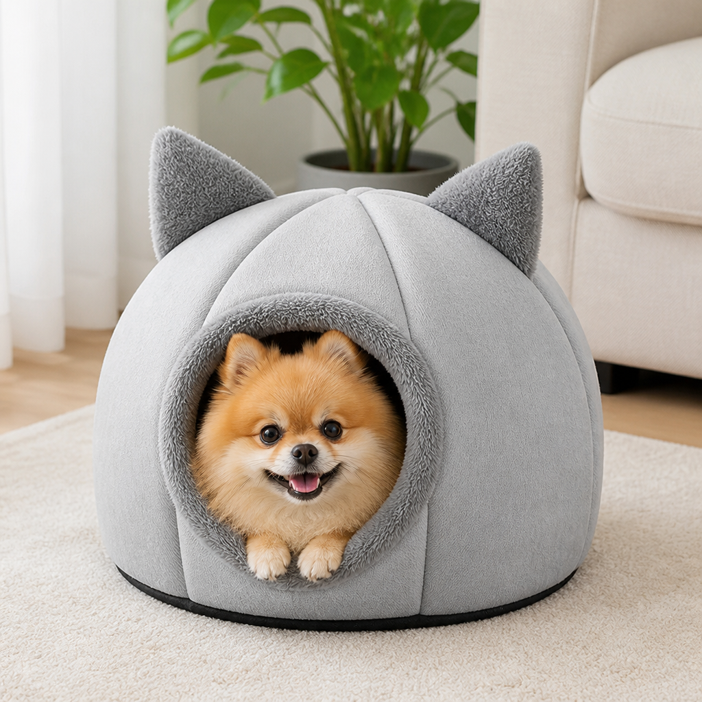 Ortekor Non-Slip Plush Cat Cave Bed (Removable Cushion)