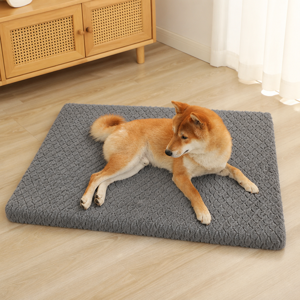 Ortekor Orthopedic Memory Foam & Washable Faux Fur Dog Bed (Waterproof Anti-Slip Base)