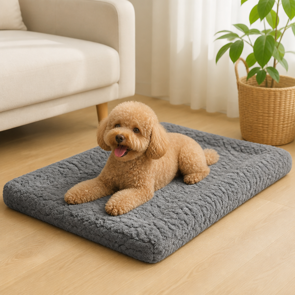Ortekor Orthopedic Memory Foam & Washable Faux Fur Dog Bed (Waterproof Anti-Slip Base)