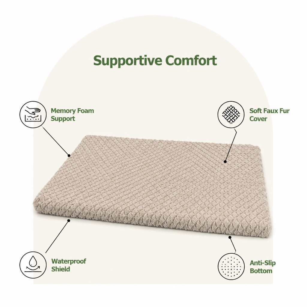 Ortekor Orthopedic Memory Foam & Washable Faux Fur Dog Bed (Waterproof Anti-Slip Base)