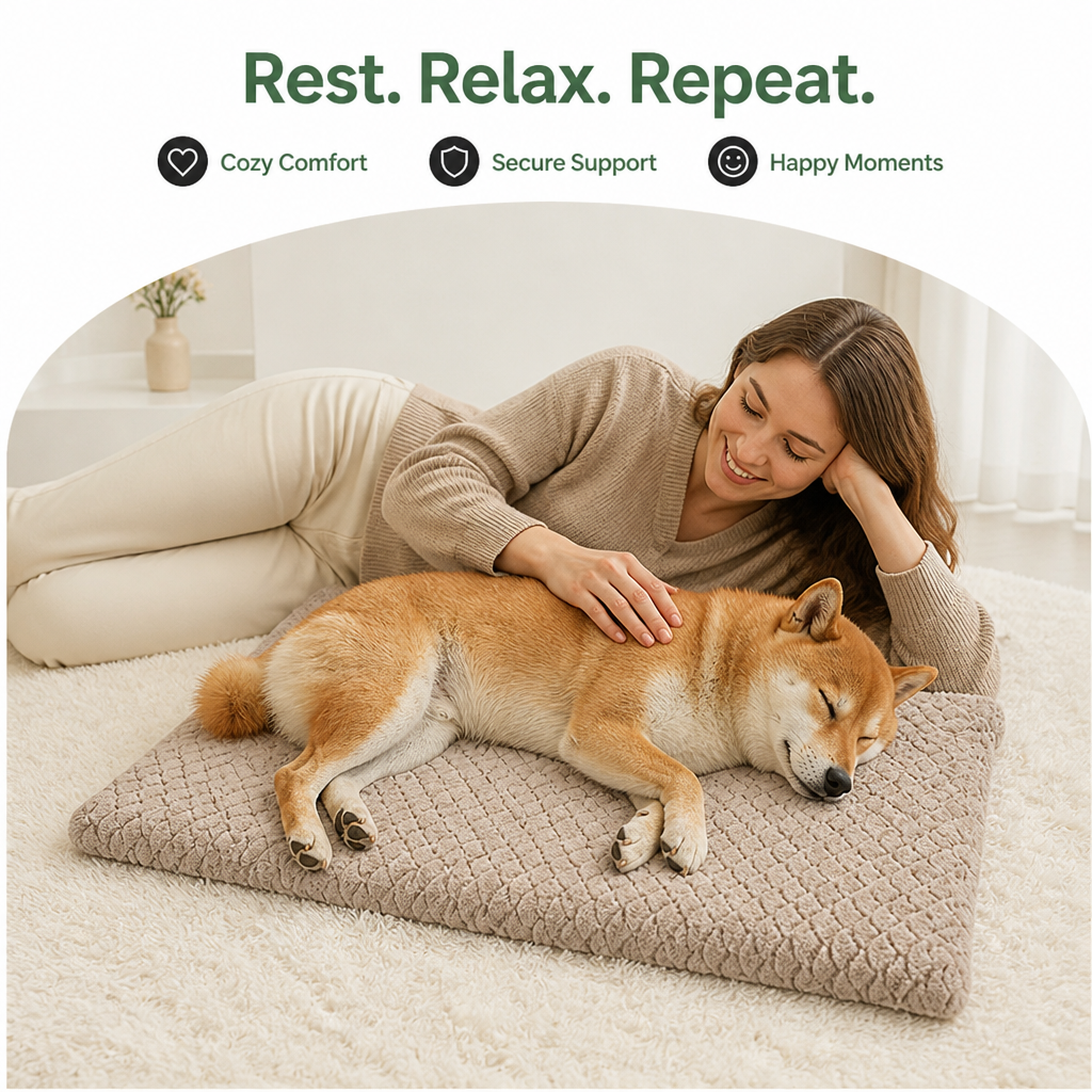 Ortekor Orthopedic Memory Foam & Washable Faux Fur Dog Bed (Waterproof Anti-Slip Base)