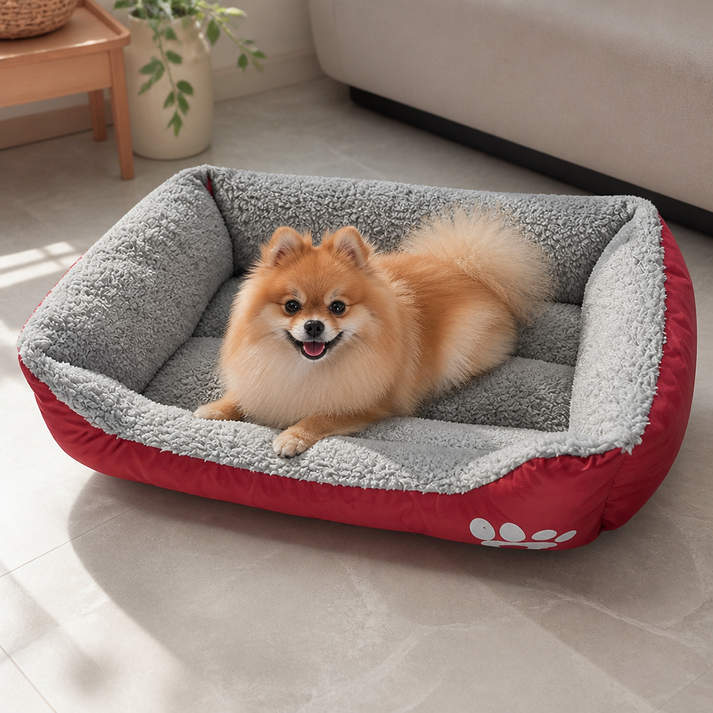Ortekor Paw-Print Plush Washable Pet Bed (Removable Cover)