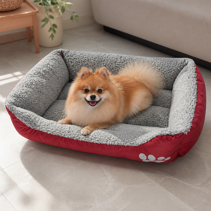 Ortekor Paw-Print Plush Washable Pet Bed (Removable Cover)