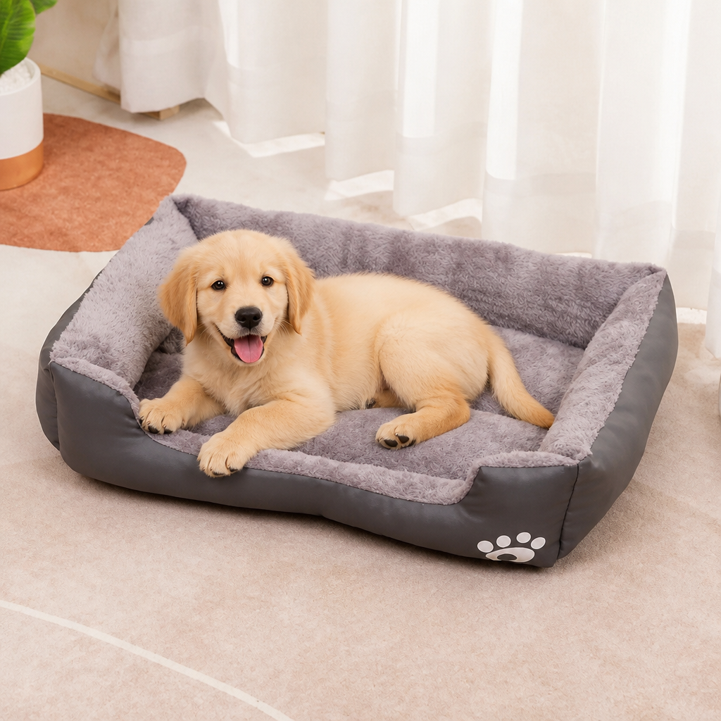 Ortekor Paw-Print Plush Washable Pet Bed (Removable Cover)