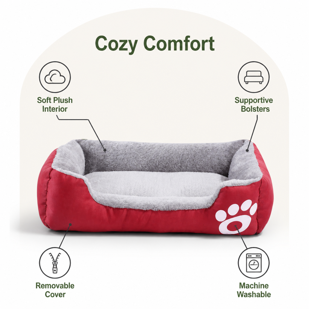 Ortekor Paw-Print Plush Washable Pet Bed (Removable Cover)