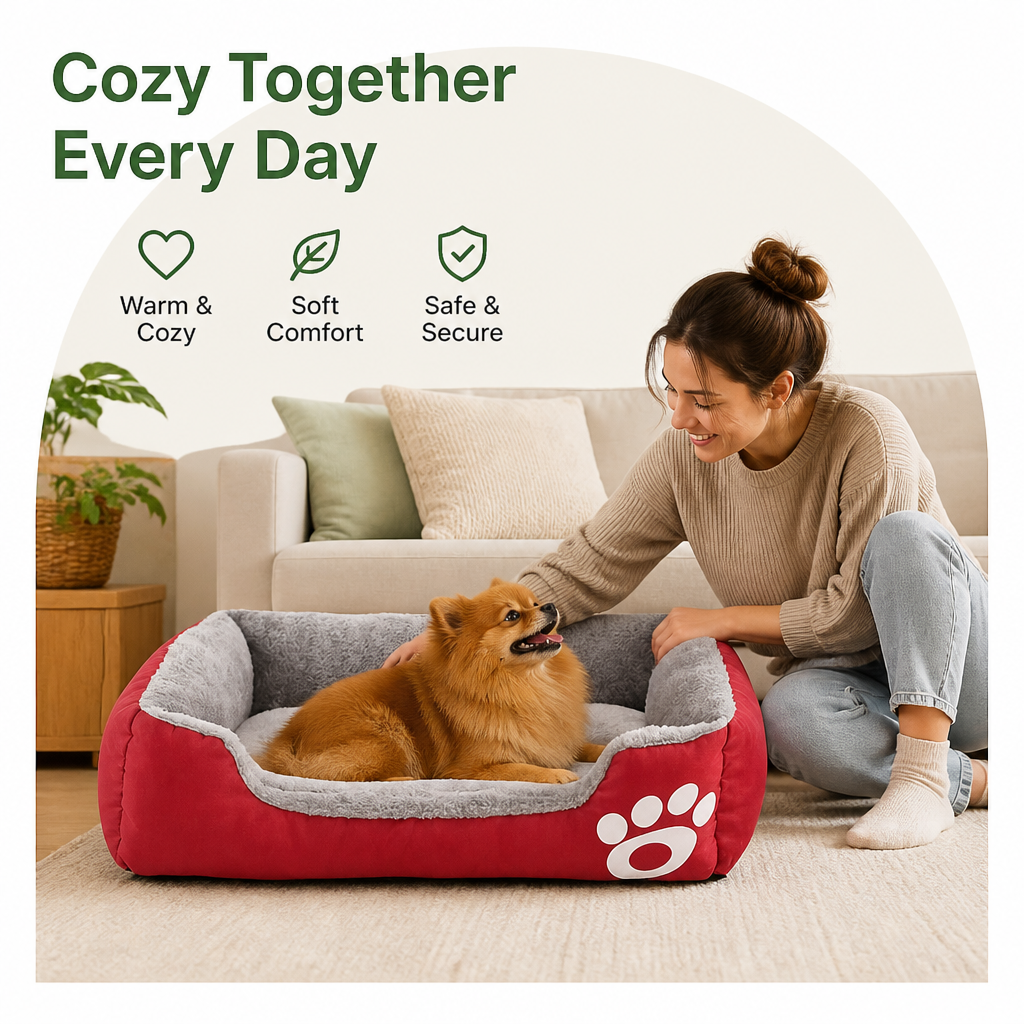 Ortekor Paw-Print Plush Washable Pet Bed (Removable Cover)