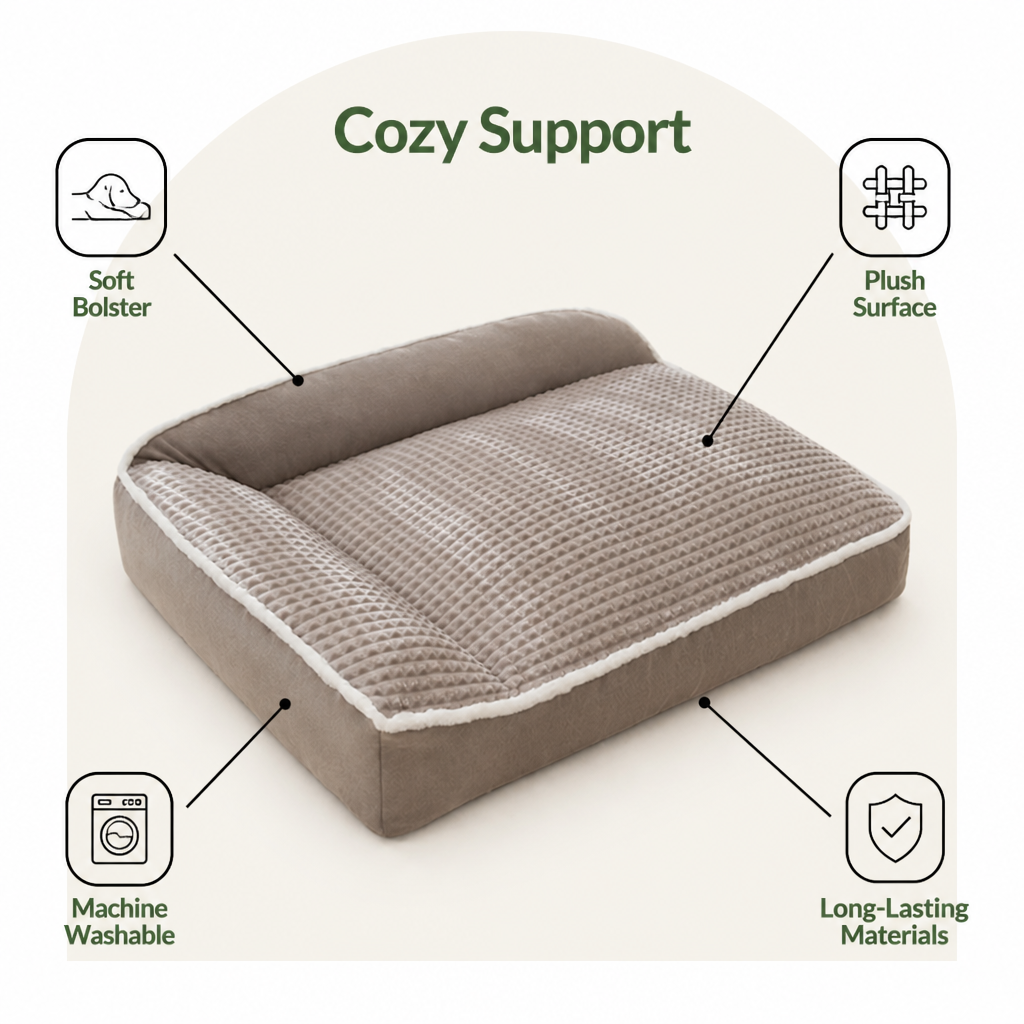 Ortekor Plush Bolster & Washable Dog Sofa Bed
