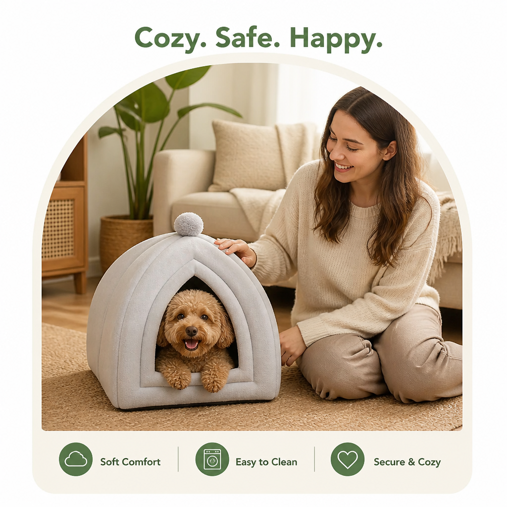 Ortekor Plush Coral Velvet Cat & Small Dog Cave Bed (Machine-Washable)