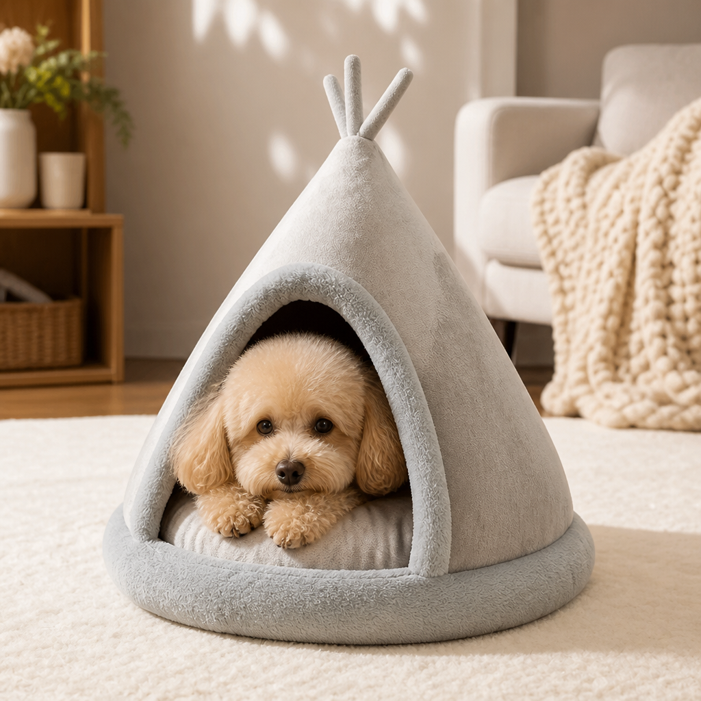 Ortekor Plush Coral Velvet & Cotton-Filled Pet Teepee