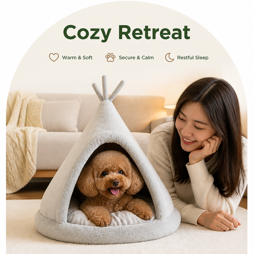 Ortekor Plush Coral Velvet & PP Cotton Pet Teepee