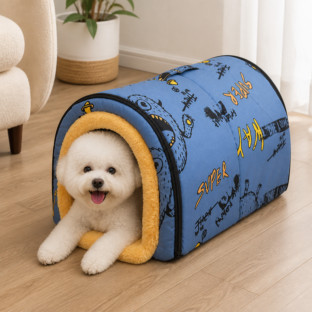 Ortekor Plush Insulated Half-Closed Dog Bed (Machine Washable Cover)