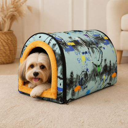 Ortekor Plush Insulated Half-Closed Dog Bed (Machine Washable Cover)