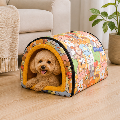 Ortekor Plush Insulated Half-Closed Dog Bed (Machine Washable Cover)