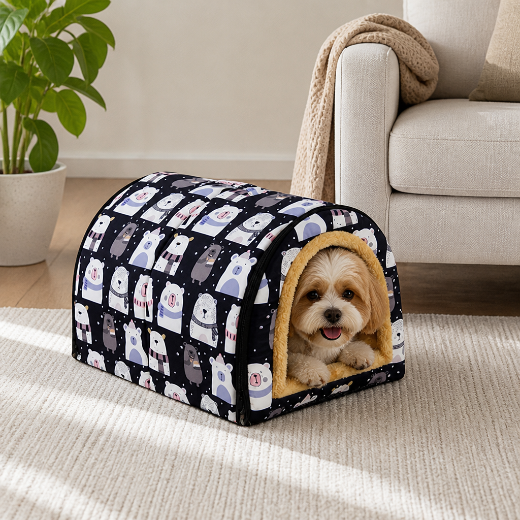 Ortekor Plush Insulated Half-Closed Dog Bed (Machine Washable Cover)
