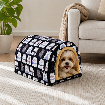 Ortekor Plush Insulated Half-Closed Dog Bed (Machine Washable Cover)