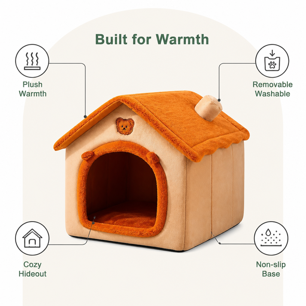 Ortekor Plush & Insulated Pet Cave Bed (Removable Cushion)