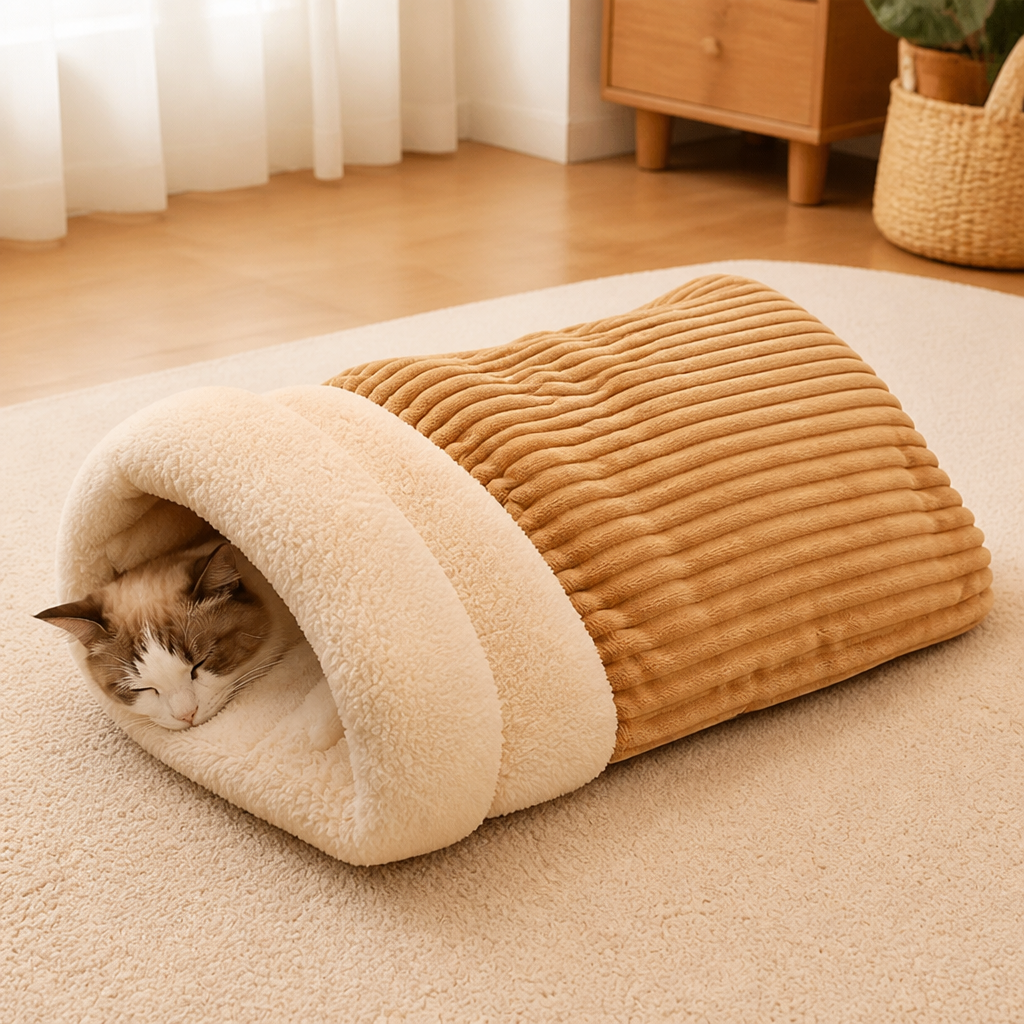 Ortekor Plush Semi-Enclosed Windproof Pet Sleeping Bag (For Small Cats & Dogs)