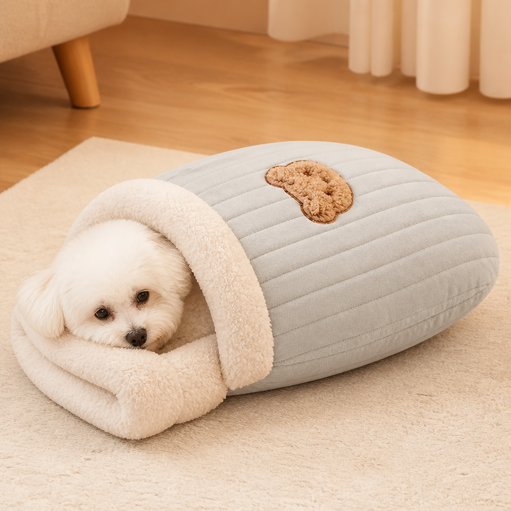 Ortekor Plush Semi-Enclosed Windproof Pet Sleeping Bag (For Small Cats & Dogs)