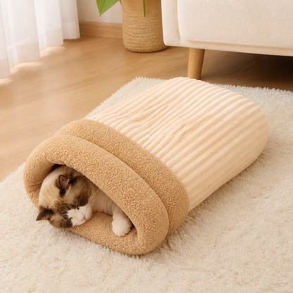 Ortekor Plush Semi-Enclosed Windproof Pet Sleeping Bag (For Small Cats & Dogs)