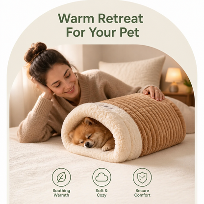 Ortekor Plush Semi-Enclosed Windproof Pet Sleeping Bag (For Small Cats & Dogs)