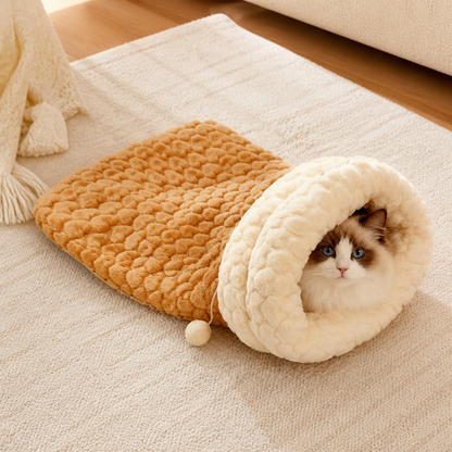 Ortekor Plush Semi-Enclosed Windproof Pet Sleeping Bag (For Small Cats & Dogs)
