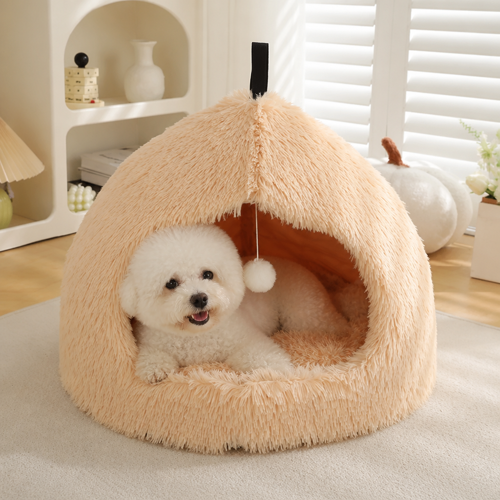 Ortekor Plush Velvet & Non-Slip Pet Bed (Includes Hanging Balls)