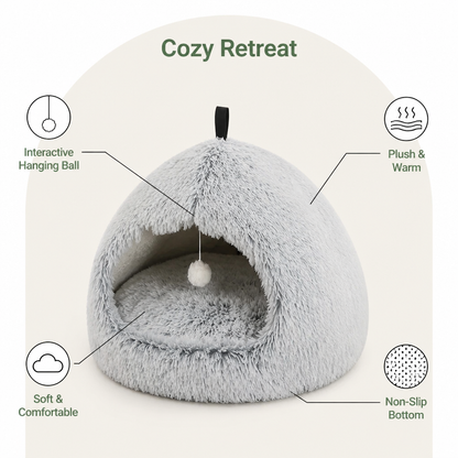 Ortekor Plush Velvet & Non-Slip Pet Bed (Includes Hanging Balls)