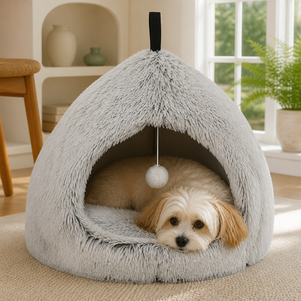 Ortekor Plush Velvet & Non-Slip Pet Bed (Includes Hanging Balls)