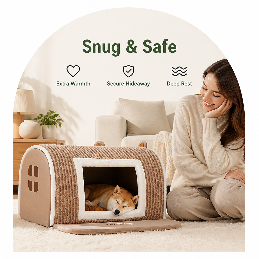 Ortekor Plush Warm Cave Dog Bed (Removable Washable Pad)