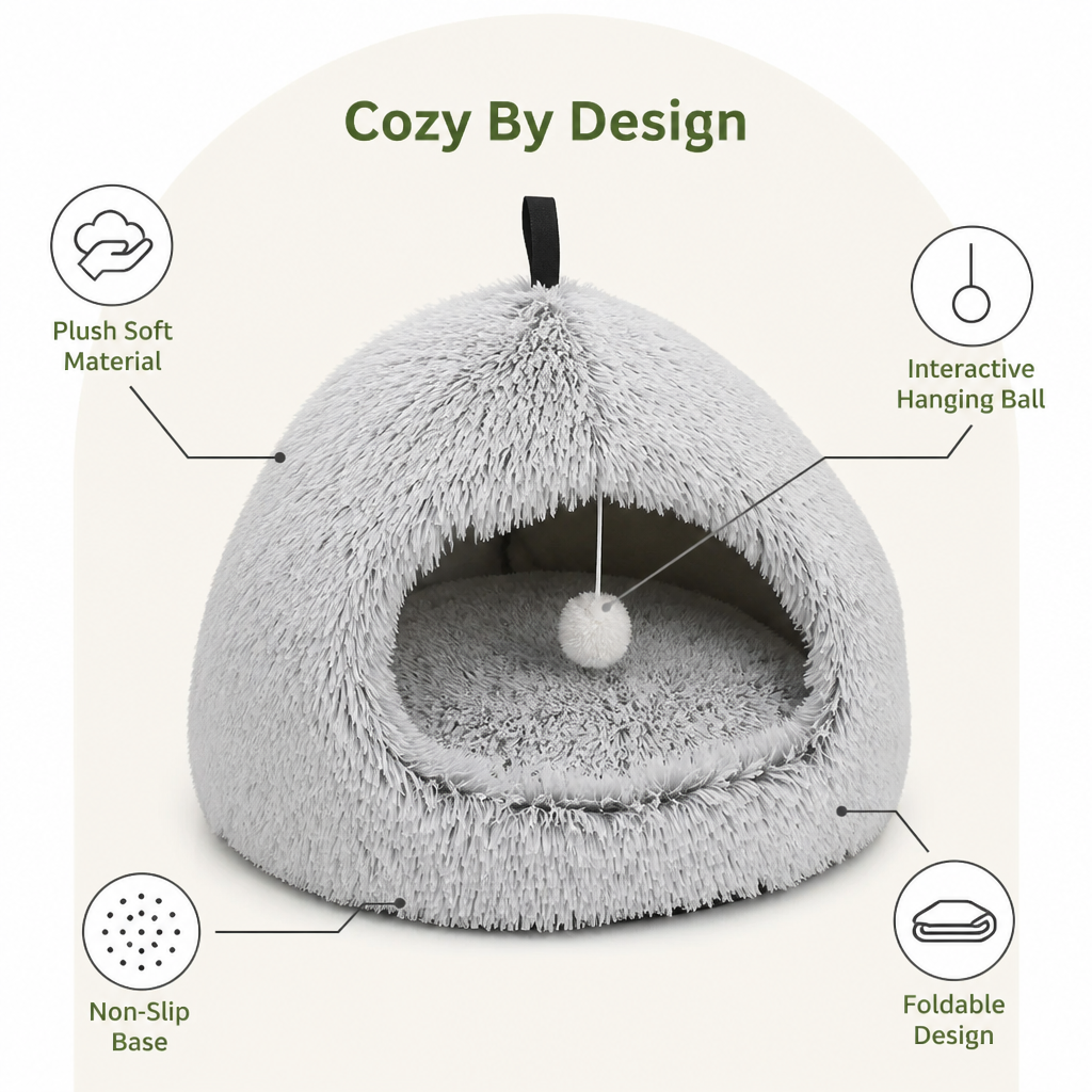 Ortekor Plush Warm Non-Slip Hooded Pet Bed
