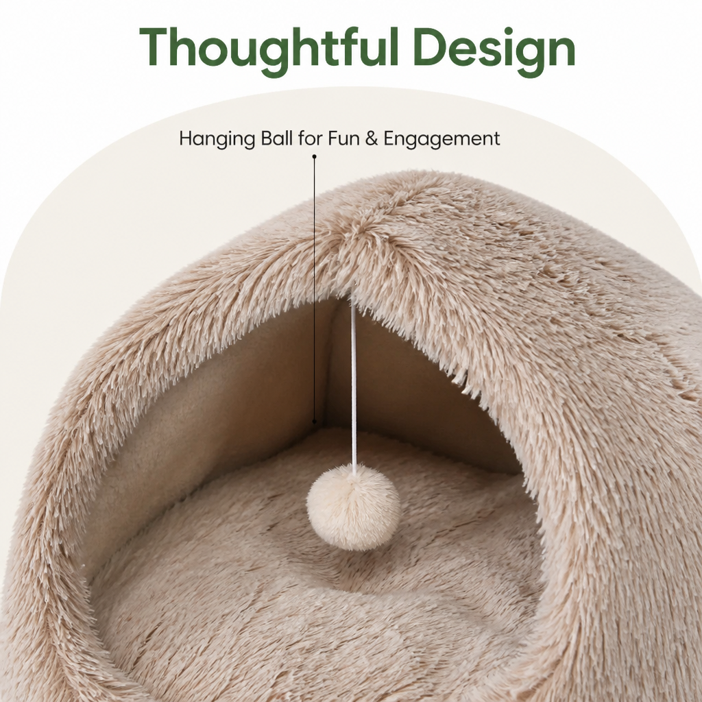 Ortekor Plush Warm Non-Slip Hooded Pet Bed