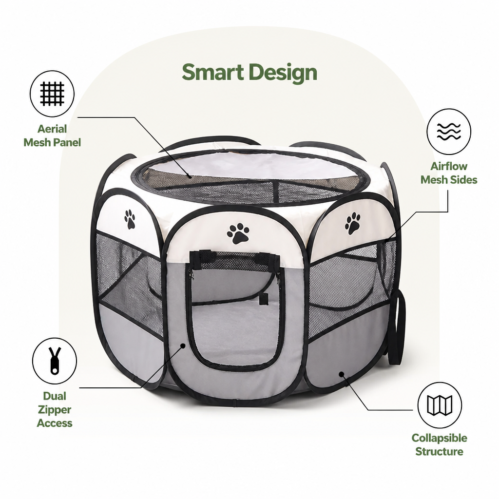 Ortekor Pop-Up & Foldable Mesh Pet Tent (Zippered Doors)