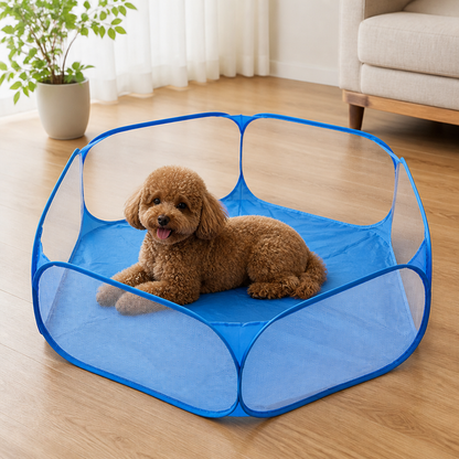 Ortekor Pop-Up & Foldable Transparent Mesh Pet Playpen (Water-Absorbing Liner)