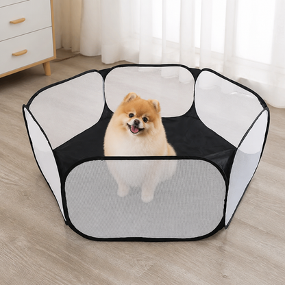 Ortekor Pop-Up & Foldable Transparent Mesh Pet Playpen (Water-Absorbing Liner)