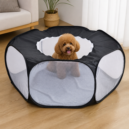Ortekor Pop-Up & Foldable Transparent Mesh Pet Playpen (Water-Absorbing Liner)