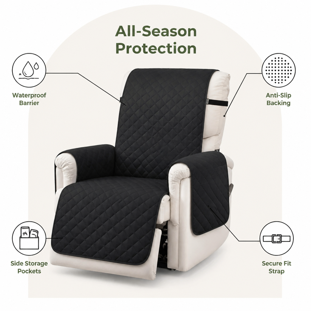 Ortekor Quilted Waterproof & Anti-Slip Recliner Cover (Side Pockets)