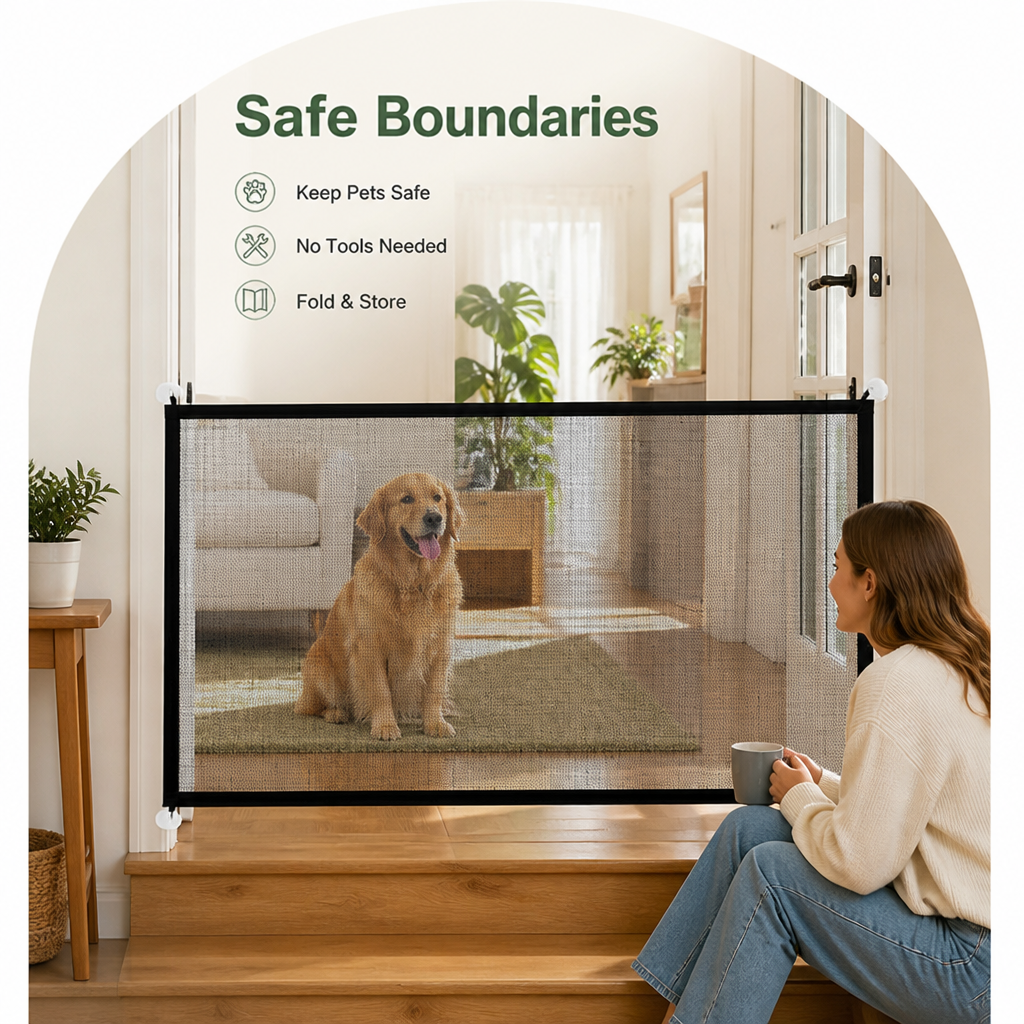 Ortekor Scratch-Resistant Nylon Foldable Pet Gate (Tool-Free Setup)