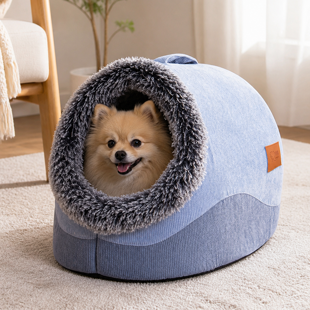 Ortekor Self-Warming Coral Velvet Pet Cave Bed