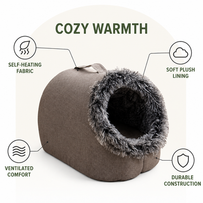 Ortekor Self-Warming Coral Velvet Pet Cave Bed