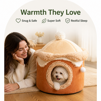Ortekor Self-Warming Coral Velvet Pet Tent Bed