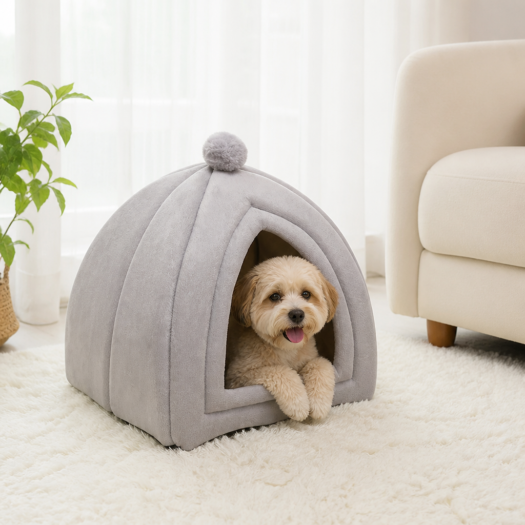 Ortekor Semi-Closed Plush Fleece Pet Nest (Machine Washable)