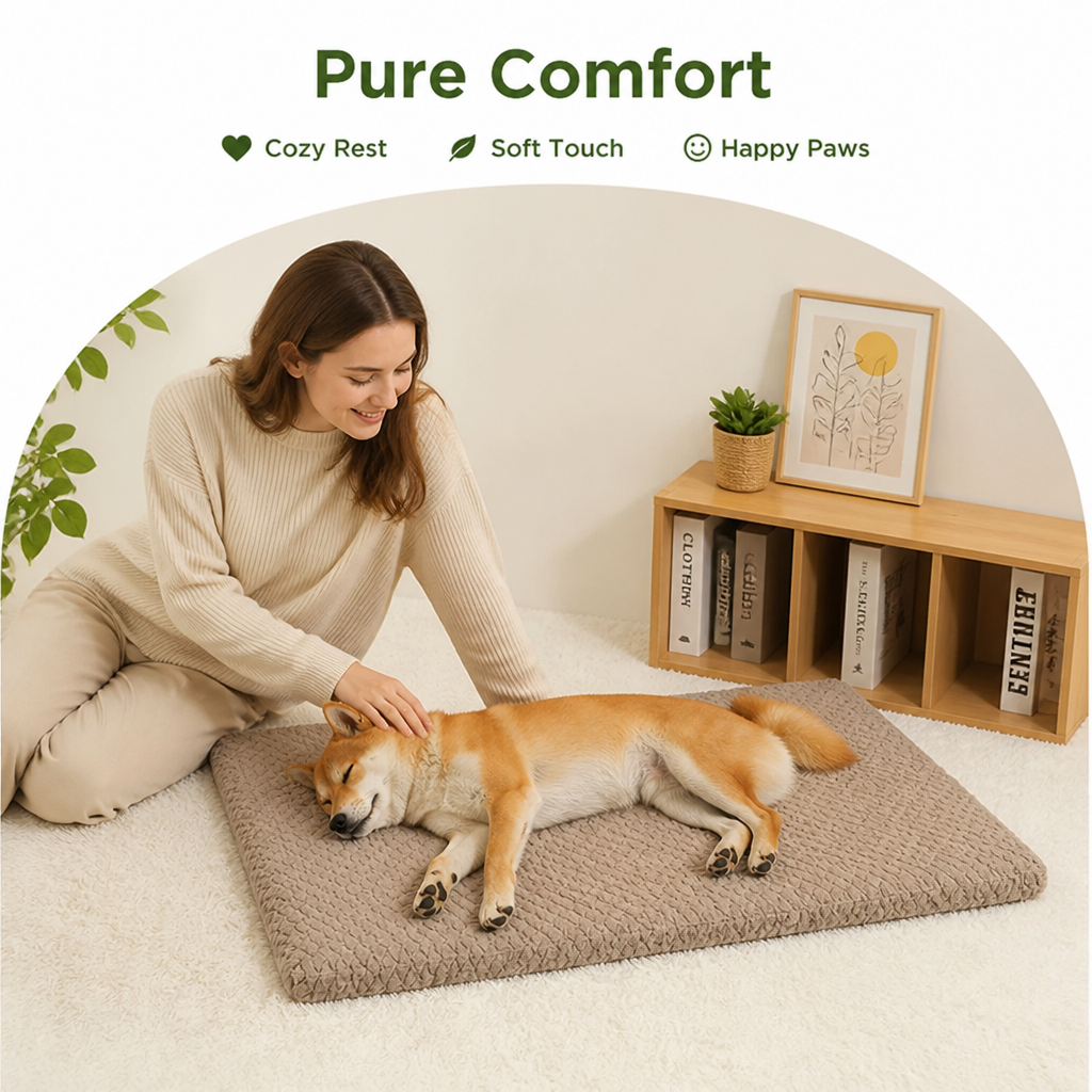 Ortekor Short Plush & High-Elastic Wave Sponge Dog Bed (Removable Washable Cover)