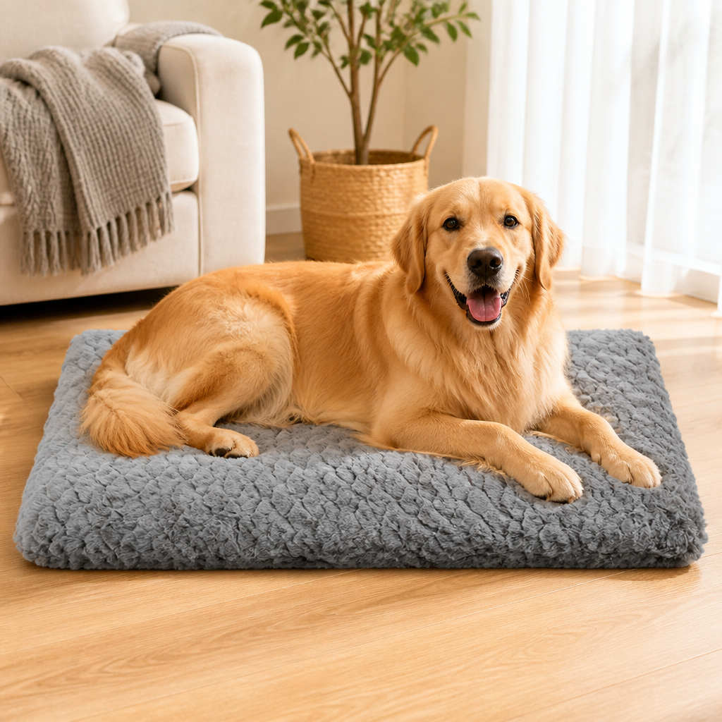 Ortekor Short Plush & High-Elastic Wave Sponge Dog Bed (Removable Washable Cover)