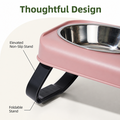 Ortekor Stainless Steel Bowls & Non-Slip Double-Bowl Pet Feeder (Foldable Stand)